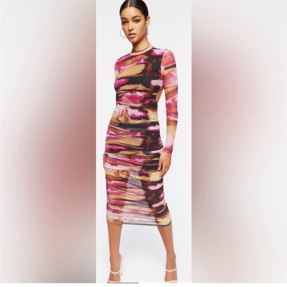 Forever 21 Abstract print Mesh Midi Dress - Picture 7 of 8